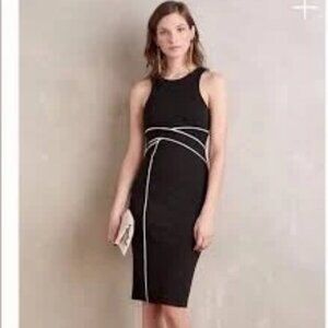 Anthropologie Maeve Black Sleeveless Sheath Dress With White Piping